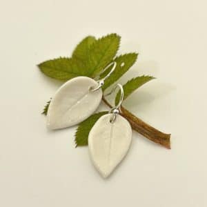 Bijou Boucles d'oreilles en porcelaine, feuille de rosier
