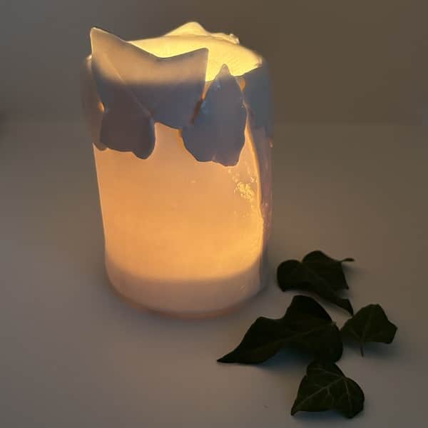 Photophore, Vase en porcelaine feuilles de lierre 1 Photophore, Vase en porcelaine feuilles de lierre